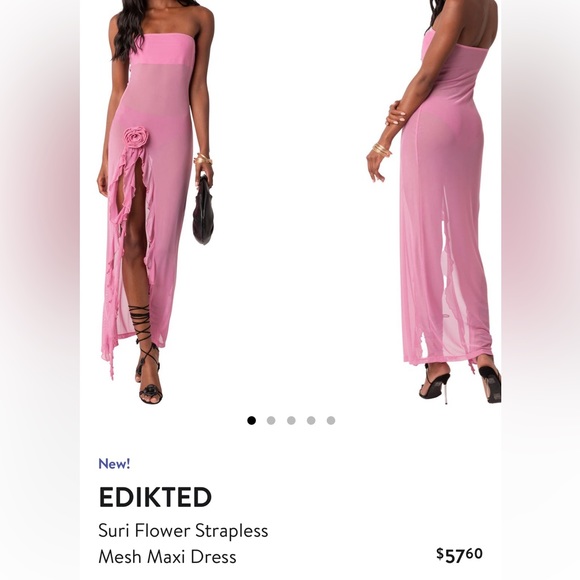 Edikted: Sheer Mesh Flower Pin Pink Strapless See-Through Suri Maxi Dress ๐ - Picture 7 of 16